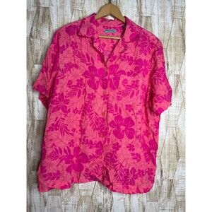 Marsh Landing II Shirt 1X Hawaiian Short Sleeve Rayon Coral Pink
